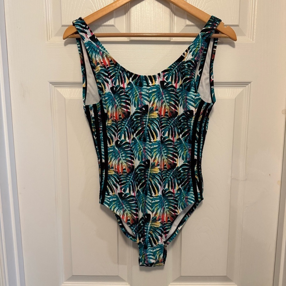 NWOT Adidas Originals Painted Palms 3 Stripe One Piece Swimsuit